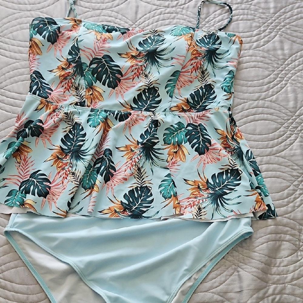 Leaf Print Peplum Swimsuit